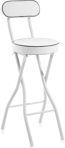 Sgabello da Bar Pieghevole per Adulti, Altezza del Bancone, Sedie Pieghevoli da Cucina con Schienale Alto e Struttura in Acciaio, Capacità di 300 Libbre(White,60cm/24in)
