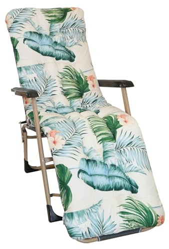 Junhui Coussin de Chaise Longue, Coussin de Chaise Longue Bain de Soleil, Coussin Transat Jardin Exterieur Antidérapante, Matelas Coussin pour Bain de Soleil, 170x53x8cm, Feuille Hawaïenne