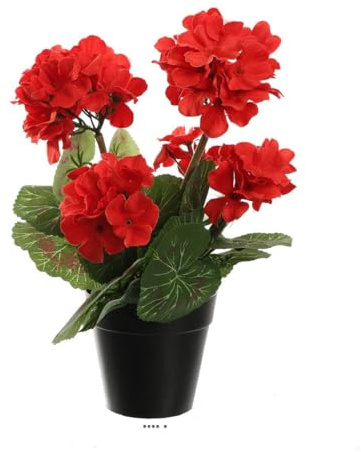 Artificielles.com - Maceta de geranio artificial, 5 cabezas, H 31 cm, D 17 cm Rojo - Color: Rojo