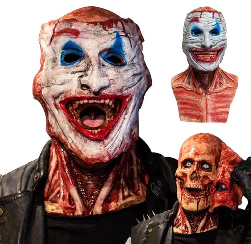 HUIKUANGEU Halloween Masken: Vollkopf 3D Skelett Maske, Lächelnder Dämon Scary Ghost Mask, Horror Clown Maske für Halloween Horror Partys