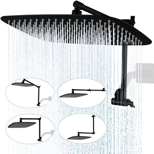 G-Promise Regenduschkopf aus Metall, 35,6 cm, mit 40,6 cm verstellbarem Verlängerungsarm, Hochdruck-Regenduschkopf, luxuriöser moderner Look, rechteckig, großer Wasserfall-Duschkopf (mattschwarz)