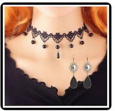 Dishowme Kristall Samt Halskette Ohrringe Set Gothic Spitze Kragen Halskette Kette Vampir Schwarz Choker Schmuck Sets für Damen Frauen