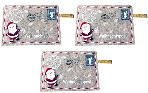 3 x Geschenktaschen für Geldgeschenke aus Filz für Weihnachten 19 x 13 cm | Geschenktaschen Filz für Geldgeschenke + kleine Geschenke - Geldgeschenkverpackung - Geschenktüte