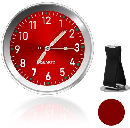 Reloj Luminoso para Coche, Reloj de Salpicadero Automático, Mini Reloj Adhesivo de Cuarzo para Salida de Aire, Reloj Universal para Decoración de Coche Vehículo Oficina Hogar(Rojo)