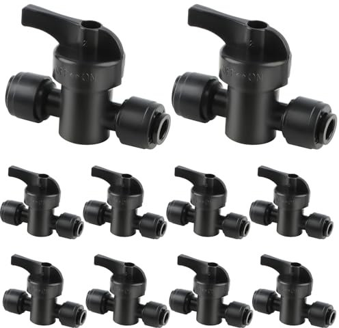 Kalolary 10PCS Quick Connect 1/4 Drip Irrigation Shut Off Valve, Universal Drip Irrigation for 1/4 Inch Tubing Coupling Valve, Leak Free Connector Locking Fitting for Drip Irrigation System