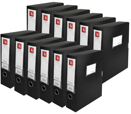 YKUKIZEE 12 Pack Black A4 Files Box, 55 mm Spine A4 Document Box Deep Foldable, Plastic Foolscap Filing Organiser Boxes for Paperwork Archive Office Stationery Home School