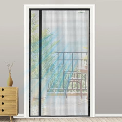 SCREEN DOOR Mosquitera Puerta Magnetica 150x200cm | Mosquitera Reversible con Apertura Lateral Izquierda/Derecha, Acceso Sencillo, Protección contra Insectos – Negro