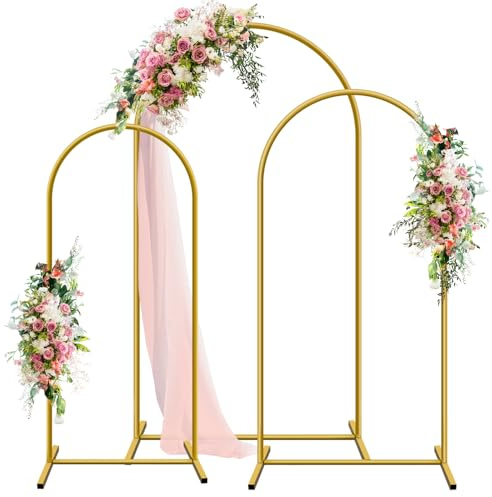 JEBUTU 1,8m, 2m, 2,2m Hochzeitsbogen Hintergrund Ständer Satz von 3, Goldfarben, Metallbogen, Hochzeit Bogen Hintergrund Rahmen für Hochzeit, Geburtstag, Party Dekoration, Babyparty, Valentinstag