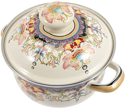 OQHAIR Smalto Smalto Pentola Doppio Manico Pentola per Stufato Pentola per Zuppa con Coperchio Brasiera con Coperchio Pentola per Zuppa Pentola per Salsa Pentola da Cucina Pentola per Zup