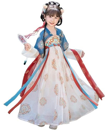 Uplateng Hanfu pour Fille Robe de Princesse Tenue de Danse Traditionnelle Chinoise Hanfu Enfant Tang Déguisement Choix Multiples (blue1,110)