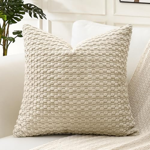 Artscope 1 x dekorativt kuddöverdrag i manchestertyg för soffa, vardagsrum, sovrum, soffa, 60 x 60 cm (24 x 24 tum), beige