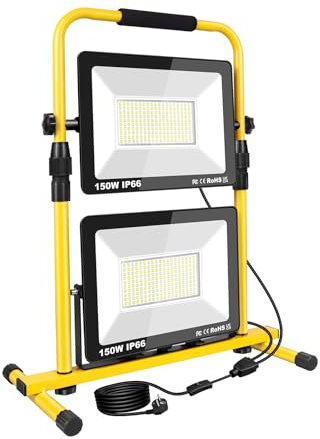 RIGIDON 300W Faretto LED da Cantiere, 30000LM Faretti area di lavoro Faretto portatile da lavoro, Impermeabile Faro led con Spina per Officina, Garage, Costruzione, Giardino Esterno, Bianco