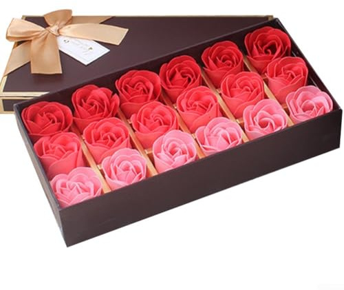 Elegante caja de flores de jabón de 18 rosas, para ocasiones románticas y decoración del hogar (rojo)