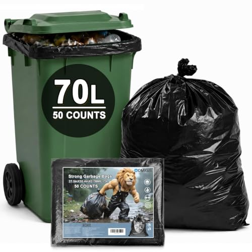 Bolsas de basura negras de 70 x 90 cm, resistentes, resistentes a desgarros y fugas, paquete plano, fáciles de quitar, para uso doméstico y comercial, extra fuertes