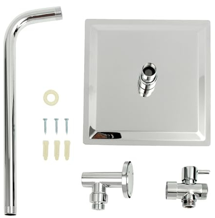Set soffione doccia quadrato da 20,3 cm, con braccio per montaggio a parete e valvola deviatrice a 3 vie, in acciaio inox, connettore G1/2