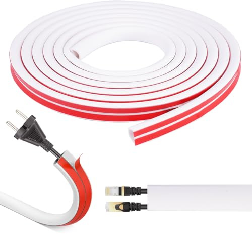 3 Mètres de Goulotte Cache Cable, Cache Fil électrique Auto Adhésif, Goulotte Autocollante Blanche, goulotte Passe Cable Mural, Gouttière Fil Electrique, Cable Concealer pour Maison, Bureau