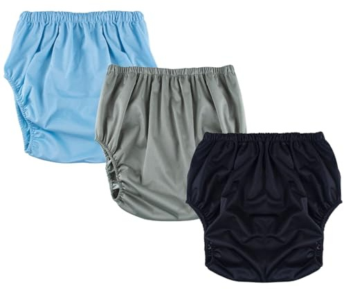 3 Pack Adult Plastic Pants Diaper Cover,Adult Diaper Covers,Noiseless Waterproof Reusable Incontinence Panties,Incontinence Protective Briefs Underwear(Blue+Gray+Black,XX-Large)