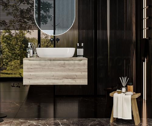exagonshop Mobile Bagno Rovere 90x50 Amalfi con Lavabo da appoggio in Ceramica