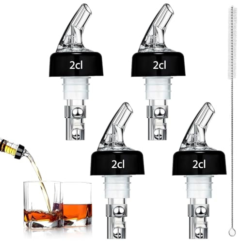 Zorplex 4 Pezzi Versatori per Bottiglie Automatici Misurati 4cl Beccucci Dosatori con Spazzola per Liquori, Accessori Riutilizzabili per Bar e Casa con Pulizia Semplice (4x2cl)