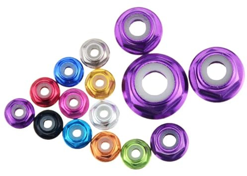 Sicherungsmuttern, 10 Stück mehrfarbige M2 M3 M4 M5 M6 Nylonring-Flanschmuttern Sicherungsmuttern Autozubehör Modellspezifisch(Titanium gray,M2)