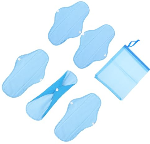 Waschbare Damenbinde 6stücke aus Pul Stoff mit Polar Fleece Pad | Blaues Satz, Wasserabweisend und Atmungsaktiv, mit Mikrofaser, Inklusive Wasserdichtem Zugbeutel