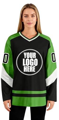 Individuell anpassbares Eishockey-Jersey für die ganze Familie – Personalisierte Hockey-Trikots mit individueller Nummer, Namen und Logo – Langarm Sportshirt für Jungen und Mädchen