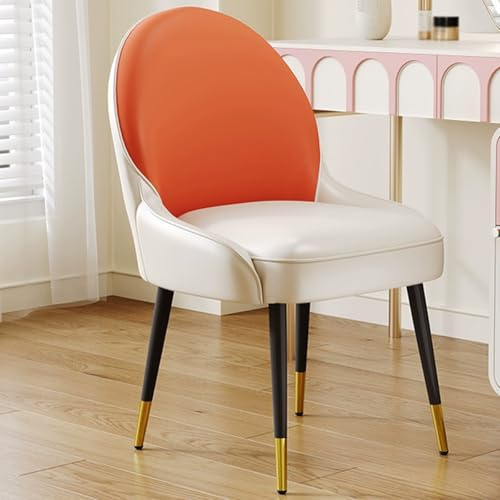 Köksstolar Läderstolar Med Bekväma Dynor Stol Utan Armstöd Med Metallben Modern Läderfåtölj För Sovrum, Reception, Kontor(Orange B,Black legs)