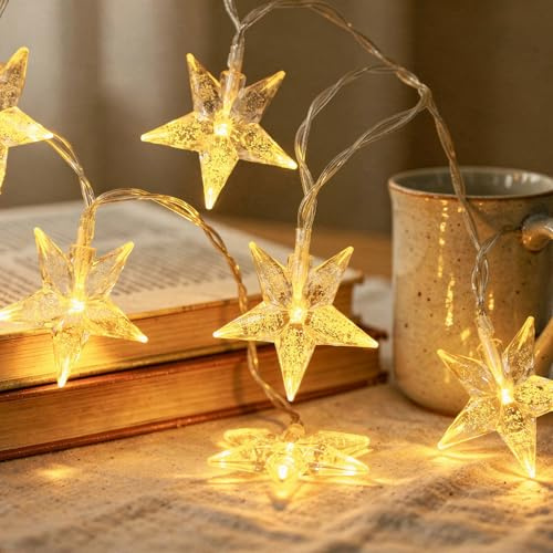 ALEGRE Weihnachts Lichterkette Sterne,1,5M 10 LED Sternen Lichterkette Batterie, Warmweiß Sterne Lichterketten Innen Außen, Sternenlichterkette für Weihnachten, Kinderzimmer, Hochzeit, Garten, Camping