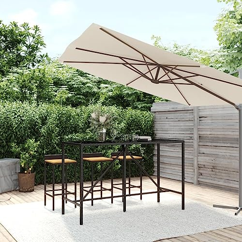 EDNRSOG Bartisch mit Glasplatte Schwarz 180x70x110 cm Poly Rattan PE-Geflecht, Wetterfester Stehtisch für Garten, Terrasse und Außenbereich mit Stahlrahmen und pflegeleichter