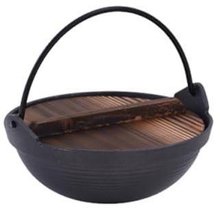 Wok à double poignée en fonte idéal for le camping, les sukiyaki et les fondues japonaises. Grill à charbon de bois en fonte, durable et retenant la chaleur(24cm)