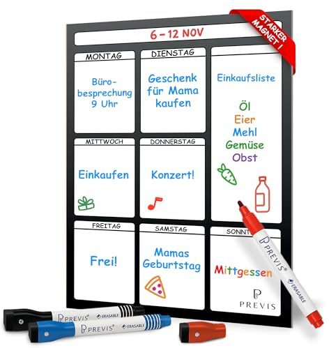 Previs Magnetisk veckoplanerare för kylskåp och skrivbord - A4 whiteboard kalender med inköpslista