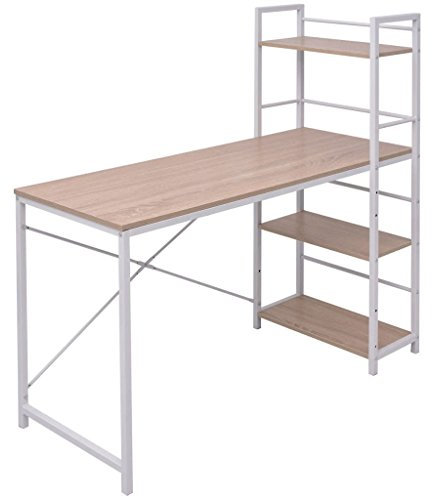 Leepesx Schreibtisch mit Bücherregal mit 4 Böden, Regal, Schrank, Regal Kinderzimmer, Bookshelf, Leiterregal, Standregal, Wandregal, Aktenregal, DVD Regal, Eiche