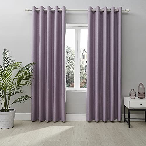 Coastline Textured Veiny Woven Thermal Blackout Eyelet Curtains (Lilac, 66x72)