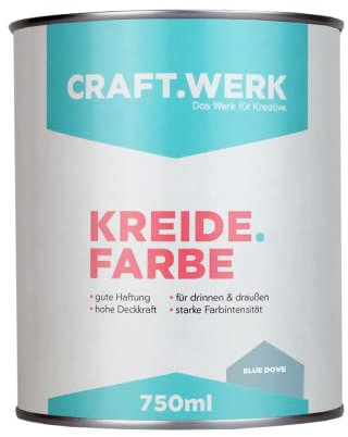 CRAFT.WERK Kreidefarbe für Möbel (750ml, blue dove) ultramatte Chalk Paint Farbe für Holz - Möbelfarbe einfach zu verarbeiten - Möbellack auf Wasserbasis - Made in Germany