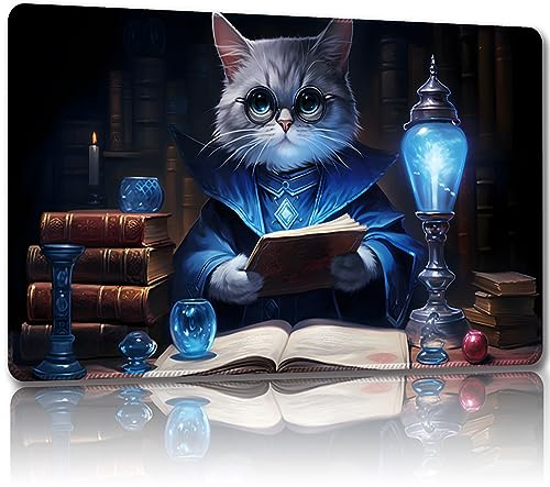 Malqiqi Playmat for MTG, with Free Storage Bags,Game Mat 24 x 14 inches, TCG and Board Game Mat for Cards,Mousepad Desk Mats (Cat 6-Regular)