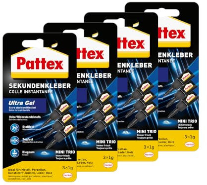 Pattex Sekundenkleber Ultra Gel Mini Trio (4er Pack (4x 3g))