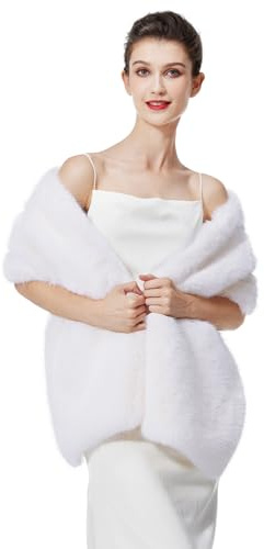 BEAUTELICATE Châle Étole en Fausse Fourrure Cape De Femme Mariage Hiver Boléro Fourrure pour Soirée Mariée Demoiselle d'honneur Cérémonie Fête Noël(Taille Unique, Blanc cassé)