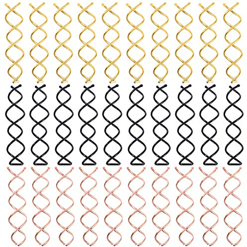 IWOWHERO 30pcs Spiral Hairpins and Spring Screw Clips, Invisible Bun Hair Tools, Black Gold Rose Gold Mix, Secure Styling Pins for Women and Girls