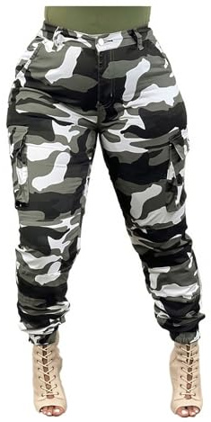 DINGJIUYAN Women Cuffed Jogging Tracksuit Bottoms with Pockets Drawstring Camouflage High Waisted Teen Girls Cargo Joggers Pants Petite Combat Trousers Black 3XL