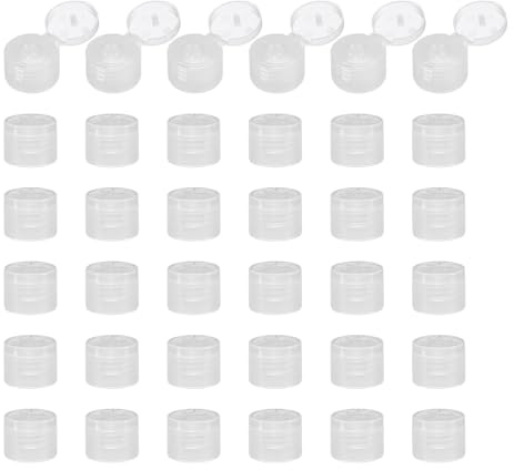 sourcing map 36pcs 24/410 Flips Top Caps for Bottles, Replacement Plastic Reusable Non-Spill Bottle Lid for Squeeze Bottles, Refillable Bottles, Plastic, Empty, Shampoo Bottles, Clear