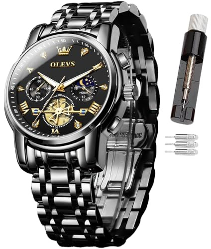 OLEVS - Reloj de lujo para hombre con código de tiempo, correa de acero inoxidable, resistente al agua, subesfera multifuncional, cuarzo redondo, Moderno