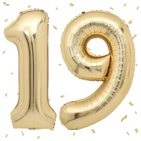 Ballons 19 Or Clai,101cm Foil Ballons Chiffre 19 Or, Grands Ballon Numéro 19,Décoration 19 ans pour Garcon Fille Anniversaires Fête Deco