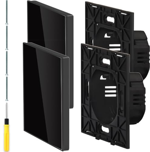 Acmerota Single Blanking Plate Cover 1 Gang Blanking Plate Light Switch Cover Plates, Black Tempered Glass Plates for Electrical Sockets Decoration with Screws (86mm x 86mm, 30mm Deep)