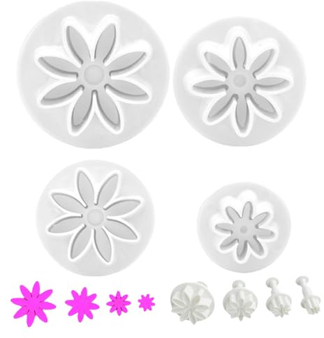Hintyne 4Pcs Plunger Cookie Cutter 4 Size Daisy Flower Biscuit Cutter Food Grade Easy Release Heat Resistant Odor-Free Cookie Press, Baking Tools for Kitchen