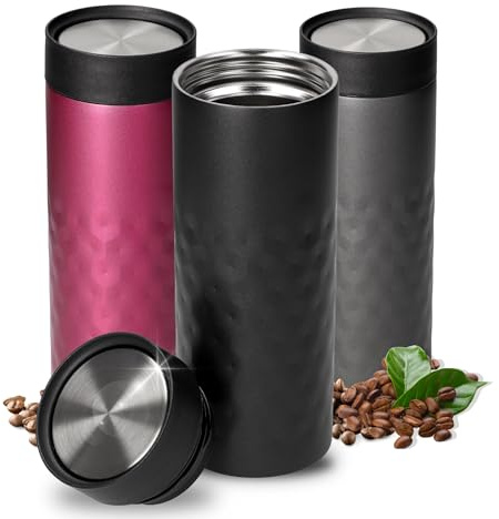 Termosmugg Crystal, 450 ml, läckagesäker kaffemugg To go, drickmugg i rostfritt stål med 360 graders lock för kaffe och te, muggen håller dig varm eller kall i flera timmar, färg: svart