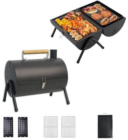 PPLDABNK Stainless Steel Double Sided BBQ with Twin Sided Grill Function, Lightweight, Compact, Foldable, Portable Charcoal Barbecue Ideal for Camping, Festivals,Black