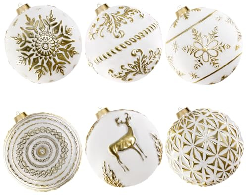 Lanpn 6 STK 15cm Große Weihnachtskugeln für Draußen, Grosse Weihnachtsbaum Kugeln Aussen, XXL Christbaumkugeln Outdoor, Riesen Tannenbaum Kugel Christbaum-Schmuck Weihnachts-DEK, Weiß Dunkelgold