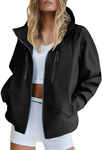 Waterproof Jacket Lightweight for Women Waterproof Coat Long Sleeve Full Zip Raincoat Women Jackets Windbreaker with Hood Casual Rain Coat for Hiking Walking Cycling Outwear