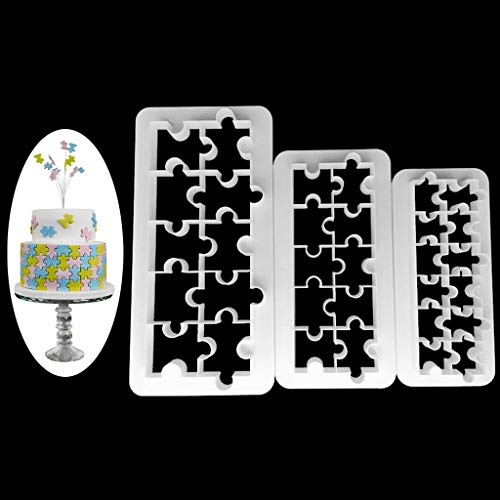 3 Pcs Plastic Jigsaw Cake Mold Chocolate Cookie Cutter Fondant Decoration Tool