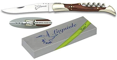 Navaja LAGUIOLE Alpaca y Stamina Sacacorchos 9,5 cm para Caza, Pesca, Camping, Outdoor, Supervivencia y Bushcraft Albainox 19252 + Portabotellas de regalo